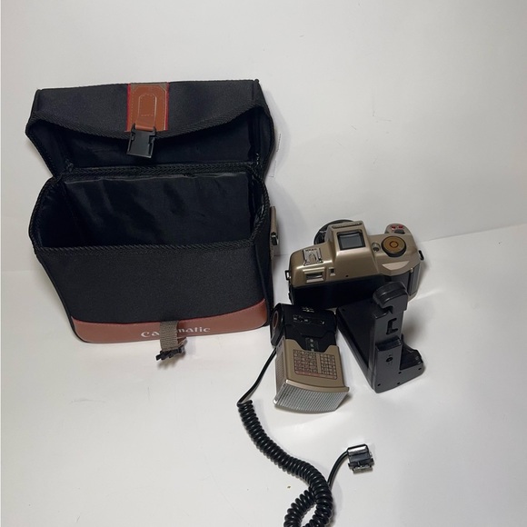 Canon Film Camera With Flash Bundle Carry Case Accessories As Is Not Tested